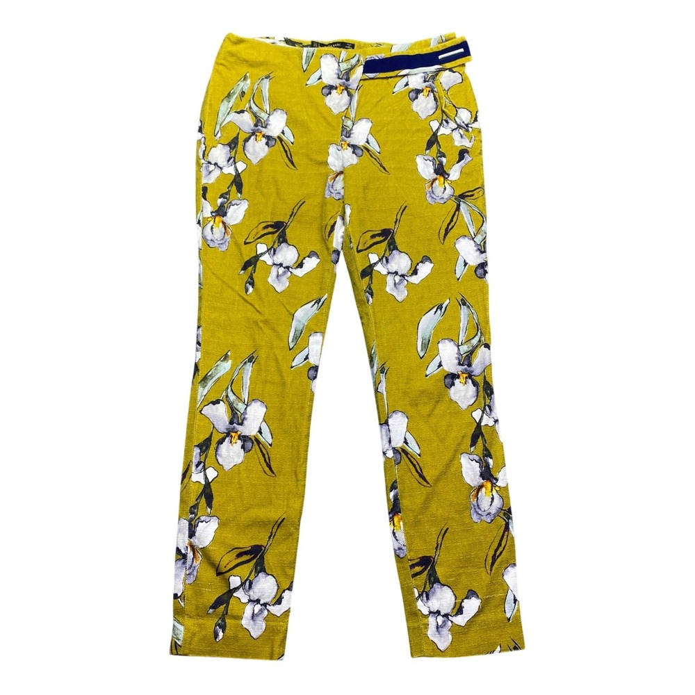 Zara Basic Womens Mustard Yellow Floral Iris Print Tapered Ankle Pants Size M